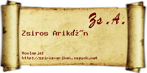 Zsiros Arikán névjegykártya